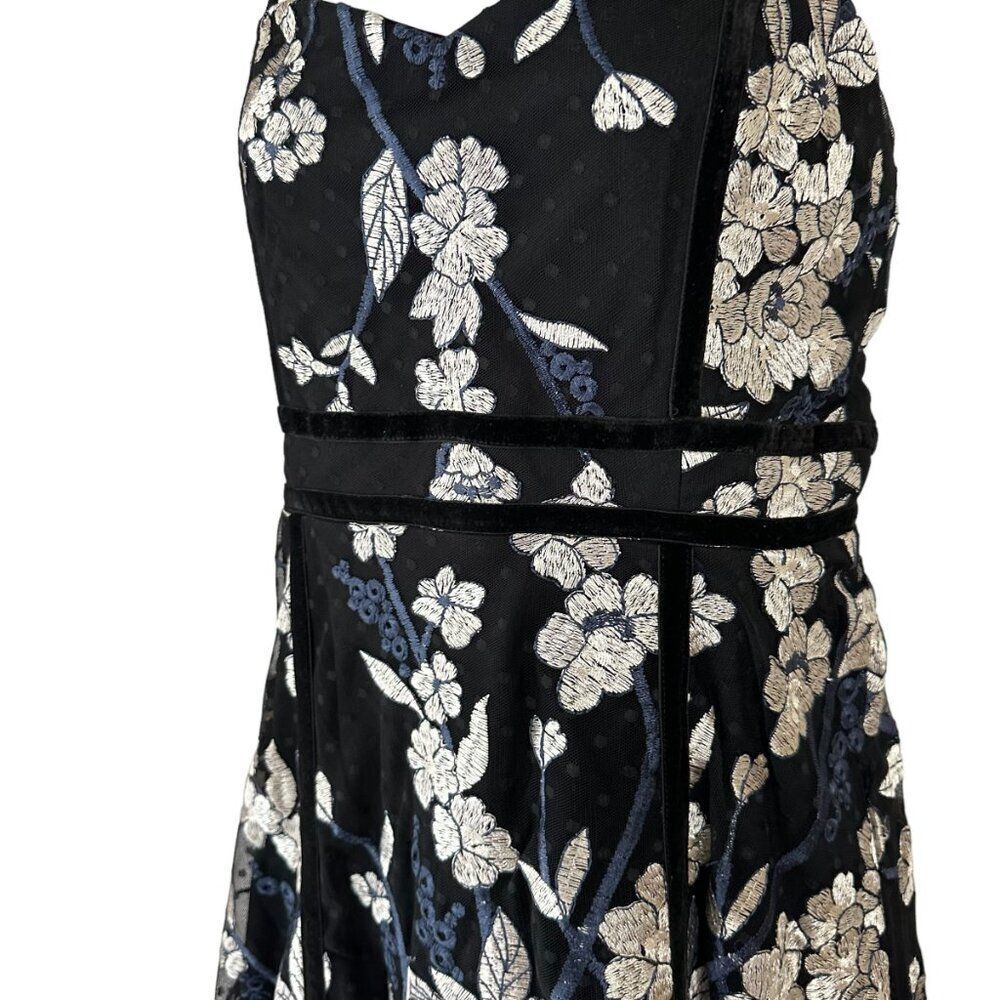 Lulus Black Floral Embroidered Midi Dress L Silver Tulle Bottom Stunning - Picture 4 of 13
